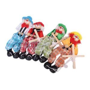 1pcs Wooden Clown Marionette Circus Toy Puppet Toy for Kids Baby Pretend School