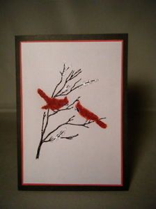 Handmade Greeting Card Vintage Winter Christmas Cardinals Note Card Set