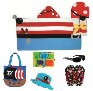 Stephen Joseph Kids 6 PC Set Beach Towel Flip Flops Sunglasses Tote Toys Hat New