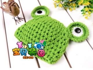 Baby Crochet Knit Beanie Cute Frog Design Cotton Hat Great Photo Props
