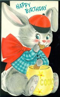 Vintage 1959 Hallmark Greeting Card Happy Birthday Dressed Bunny Cookie Jar