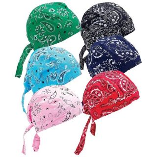 Set of 6 Biker Skull Beanie Caps Cotton Fabric Bandana Head Wrap Paisley Print