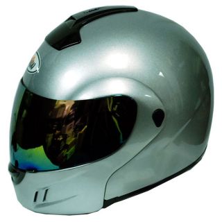 Motorcycle Modular Flip Up Snowmobile Helmet Solid Silver 1 Extra Clear Shield