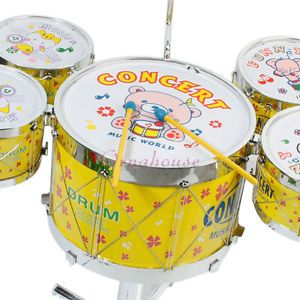 Girls Boys Kids Children Drum Musical Instruments Band Kit Toy Gift Set Yellow