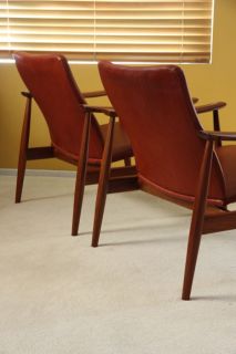 Pair Finn Juhl 138 Lounge Chair Teak Danish Mid Century Modern Eames Hans Wegner