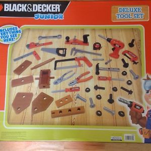 New Black and Decker Jr Kids Toddler 42pc Deluxe Toy Tool Accessories Box Set