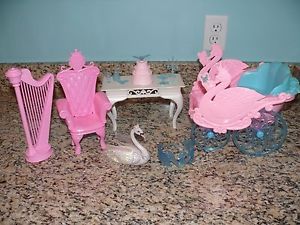 Lot Barbie Swan Lake Castle Furniture Carriage Harp Throne Chair Accessories