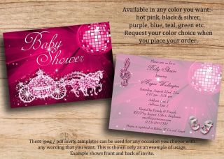 Baby Shower Hot Pink Sparkles Princess Coach Invitations Cheap Printable Invites