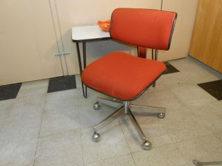 1970's Cole Orange Fabric Desk Office Chair Mid Century Retro Modern Chrome