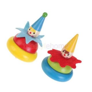 Random One Kids Colorful Wooden Clown Spinning Top Toy Train Finger Flexibility