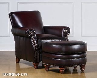 Flexsteel Furniture Dark Coffee Two Toned Leather Club Chair Ottoman Set