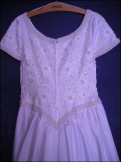 Size 12 Pearled Bodice White Wedding Dress w Train