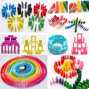 200pcs Wooden Bright Coloured Tumbling Dominoes Games for Kids Play Toy Travel