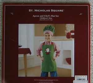 Christmas Apron Chef Hat Childs Kids Santa Claus Green St Nicholas Square