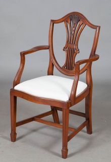 Antique English Mahogany Set of Eight Shield Back Dining Chairs Sides and Arms
