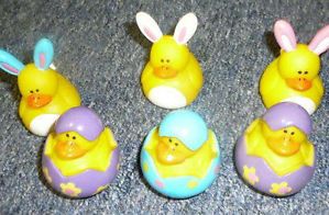 6 Easter Bunny Chick Rubber Ducks Eggs Kids Novelty Ducky Bath Toys Basket