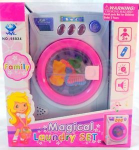 Kids Girls Toy Washer Dolls Washing Machine Light Up Spinning with Sounds