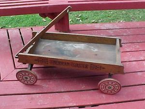 1920s American Coaster Kids Wood Toy Wagon All Original w Wood Wheels