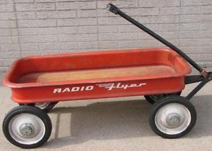 Vintage Radio Flyer Wagon w Hub Caps Red Metal Pull Along Toy Kids Outdoor Play