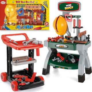 Kids Workbench Boys Childrens Role Play Trolley Tool Set Work Shop Kit DIY Toy