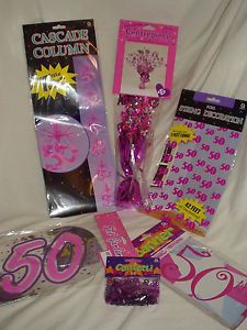 Female Girl Pink 50th Birthday Party Decorations Garland Banners Confetti String