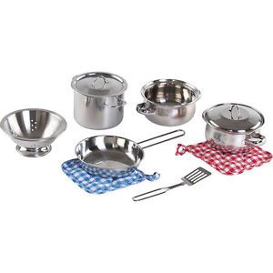 Kids Mini 10 Piece Stainless Steel Cookware Set Pretend Play Cooking Toy Step2