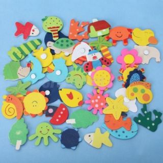 48 Colorful Baby Kids Handcraft DIY Wooden Carton Fridge Magnet Education Toy