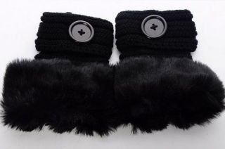 Fashion Winter Fingerless Furry Knit Mitten Button Gloves Rabbit Fur Hand Wrist