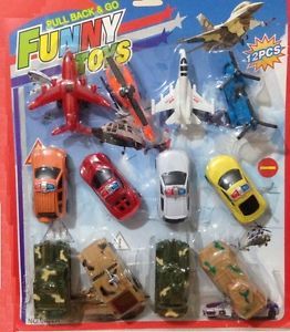Set Cars Pack Pull Back Racing Cars Toy Police Jeep Van Military Boys Plane Kids