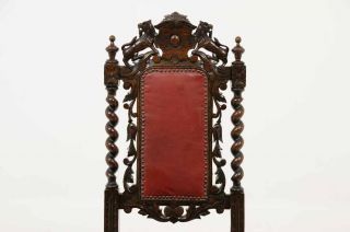 Antique Scottish Victorian Carved Oak Barley Twist Hall Dining Desk Chair