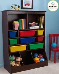 Wall Toy Book Storage Unit Bin Box Kids Children Nursery Wood Furniture Espresso