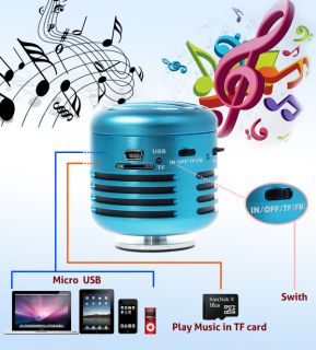 360°VIBRATION Portable Mini Speaker FM Radio USB Micro SD TF Card Remote Blue