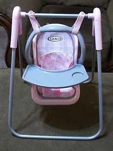 Graco Play Kids Tolly Tots Girl Baby Doll Toy Swing Carseat 2 in 1 Pink Gray