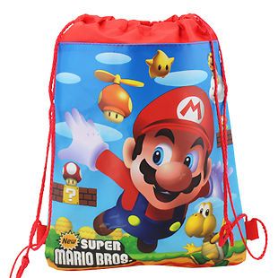 Christmas Gifts Kids Boy Super Mario Bros School Bag Cartoon Drawstring Backpack