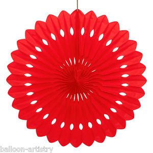16" Red Polka Style Party Hanging Paper Decorative Fan Decoration