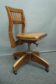 Vintage Antique Tilt Swivel Industrial Office Desk Solid Wood Slat Chair NR