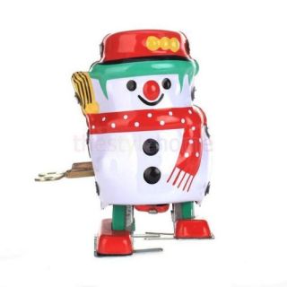 Vintage Snowman Wind Up Clockwork Tin Toy w Key Collectable Gifts Kids Favor