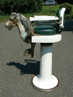 Koken Porcelain Child Size Barber Shop Chair w Carved Wood Horse Head