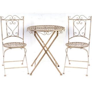 Metal Bistro Table Chairs Cream Set Set of 3 D33725