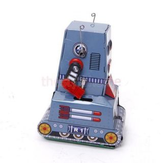 Cool Vintage Iron Clockwork Wind Up Tank Robot Toy Collection w Key Dusty Blue