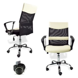 Executive Black Beige Office Chair Leather Mesh Home Computer Desk Ergonomic