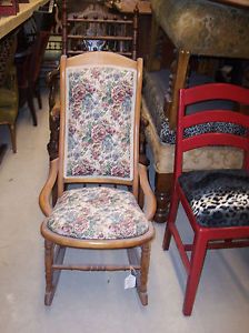 Maple Sewing Rocker Rocking Chair Pink Blue Flower Tapestry R11