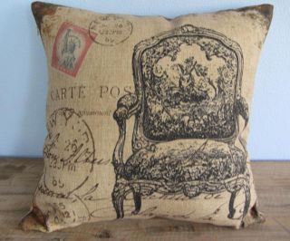 Toile Chair Raw Linen Look French Provinicial Cushion Cover