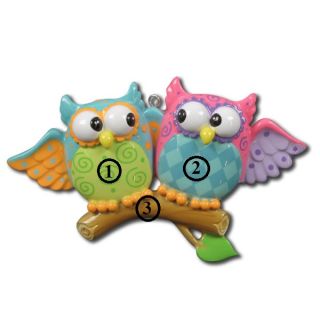 Owl Couples Friends Sisters BFF Personalized Christmas Tree Ornament Gift 2013