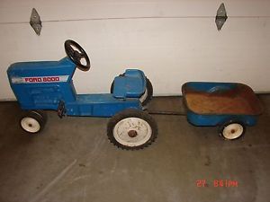 Vintage Huge Ertl Blue Ford 8000 Pedal Car Tractor Toy Ride Cart Restore Project