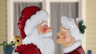 Kissing Mr Mrs Santa Claus Metal Christmas Garden Stakes 2 PC 35"H 28"H
