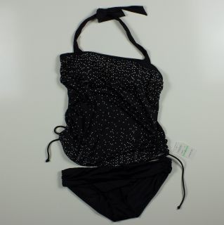 Womens Jantzen Classics 2 Piece Black Halter Tankini Swimsuit Sz 8 New