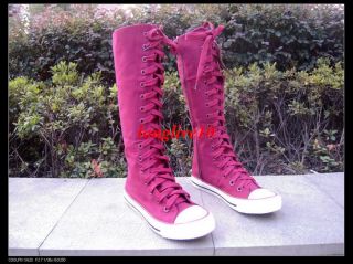 Girls Kids Ladies Canvas Sneakers Flat Tall Punk Casual Lace Up Knee High Boots