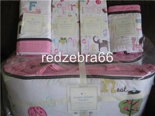 Pottery Barn Kids Girl Pink ABC Animal Alphabet Crib Bumper Sheet Sham Skirt Set