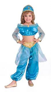 Arabian Princess Jasmine Blue Genie Girls Kids Costume Halloween Large 12 14